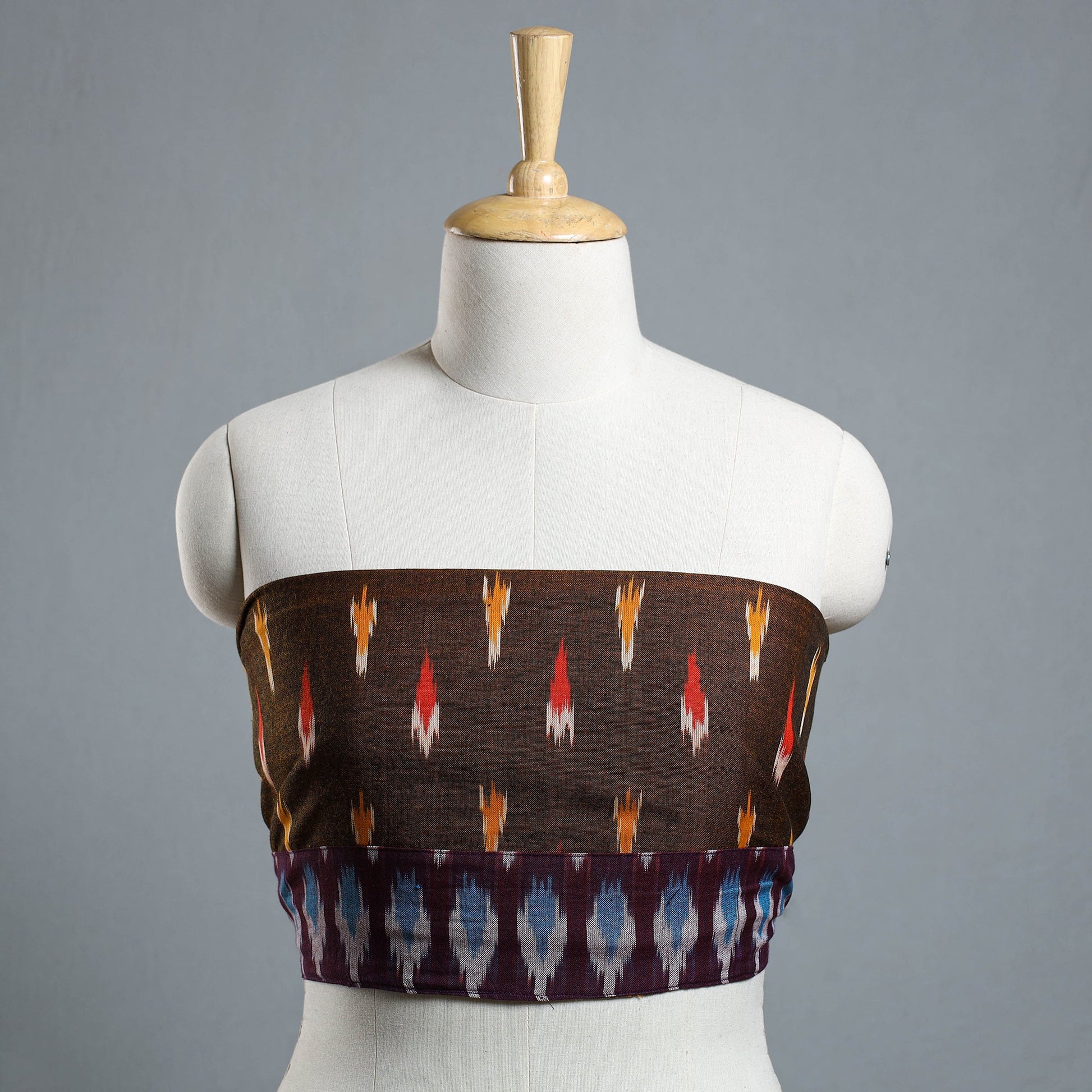 Brown - Ikat Cotton Blouse Piece 11