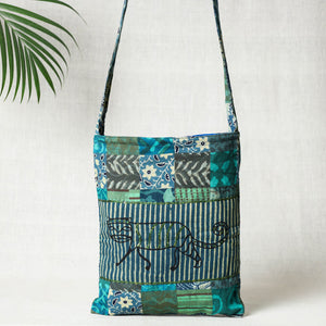 Blue - Hand Block Print Patchwork Cotton Sling Bag