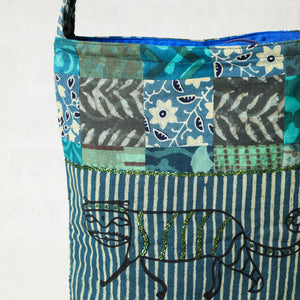 Blue - Hand Block Print Patchwork Cotton Sling Bag