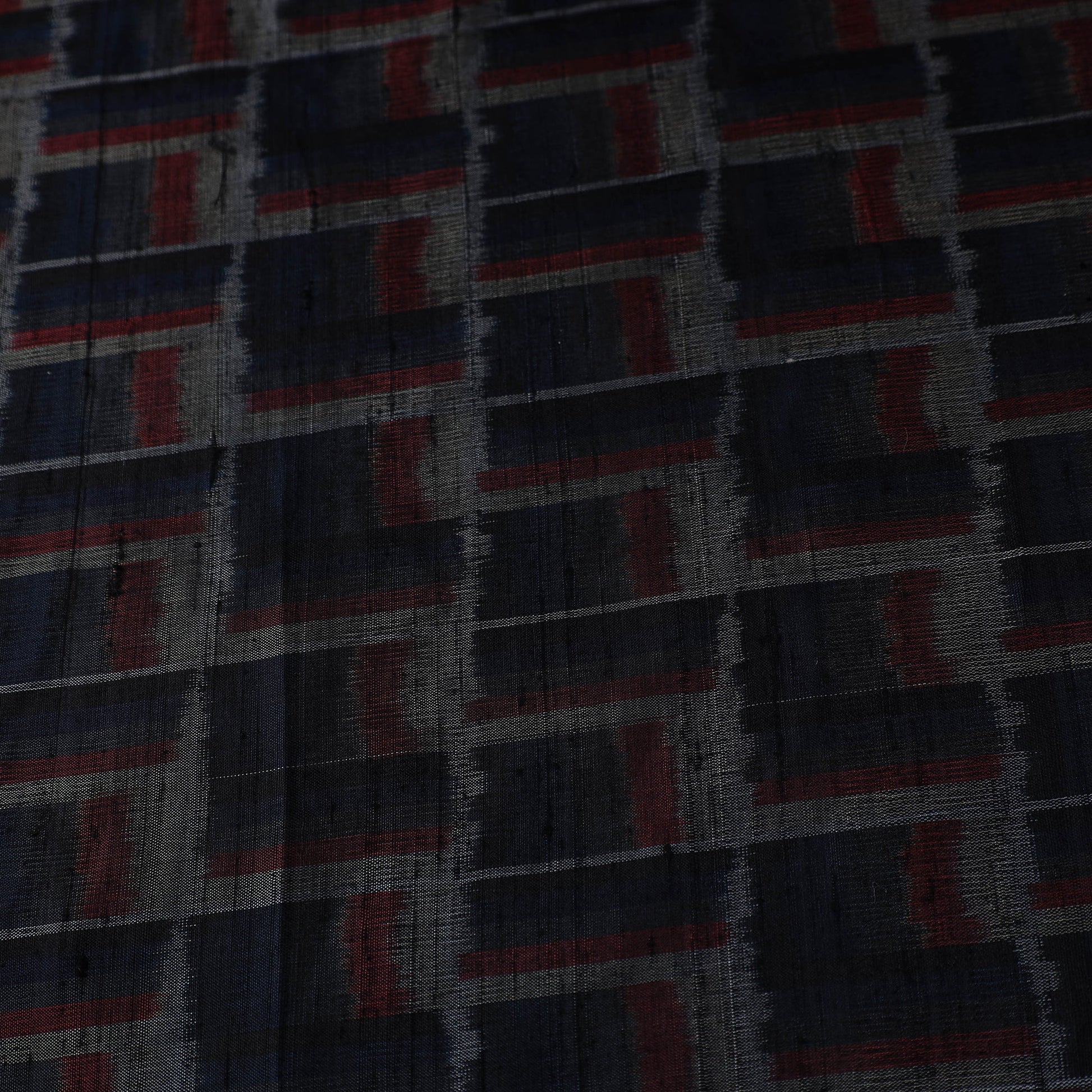 Black - Handloom Raw Silk Pochampally Ikat Fabric 29