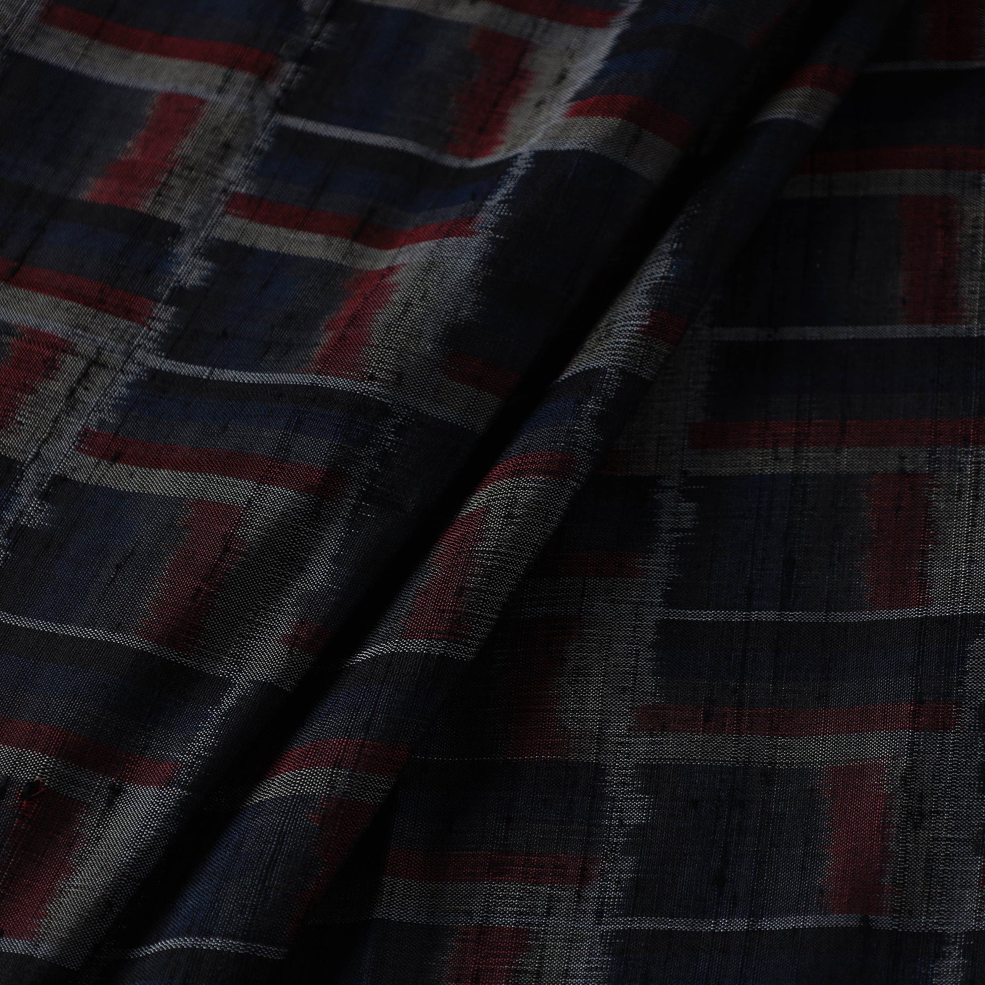 Black - Handloom Raw Silk Pochampally Ikat Fabric 29