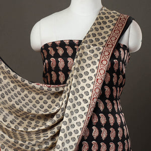 Black - 3pc Modal Silk Bagh Print Suit Material Set 09