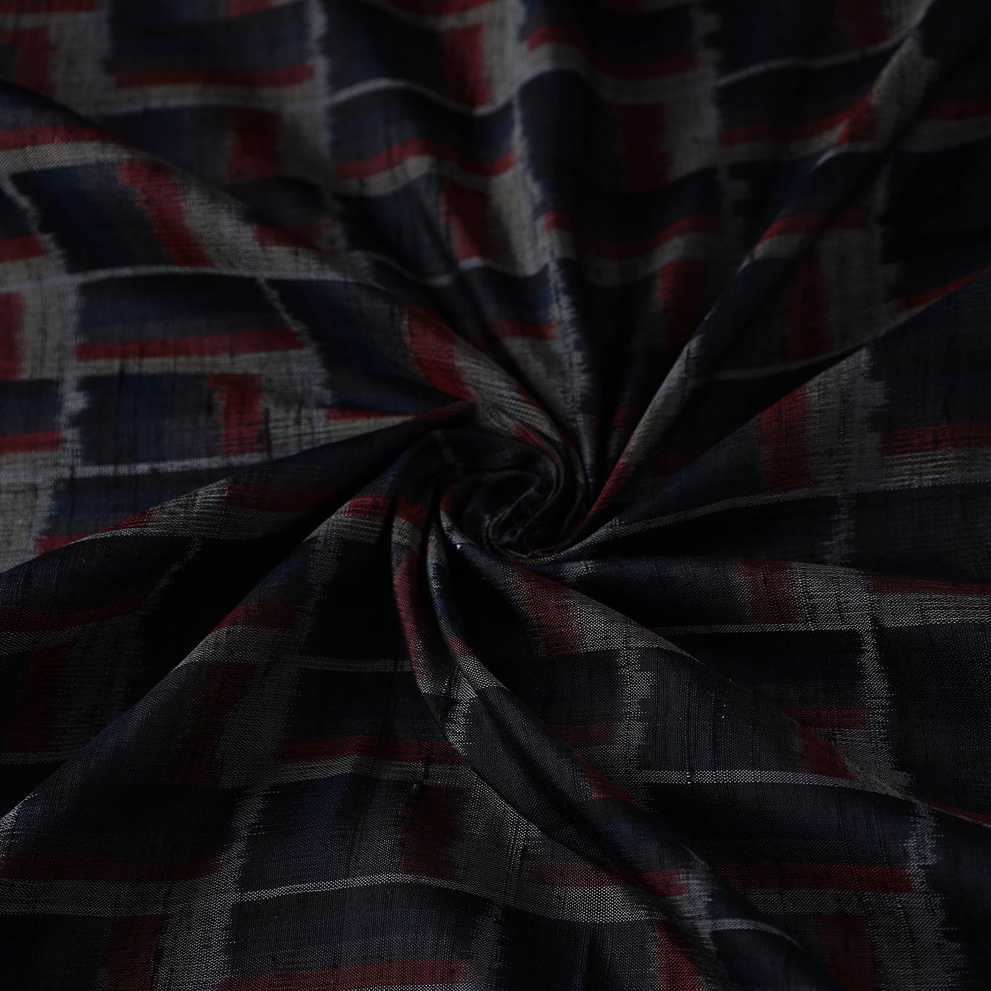 Black - Handloom Raw Silk Pochampally Ikat Fabric 29