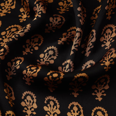 Black - Bagh Block Printed Modal Silk Fabric