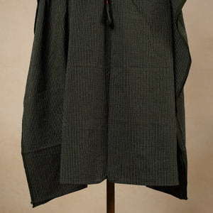 Black - Running Stitch Pure Cotton Kaftan with Tie-Up Waist (Medium)