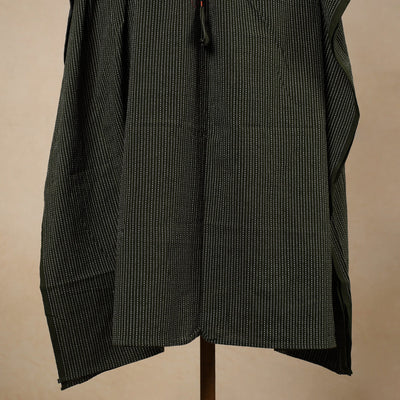 Black - Running Stitch Pure Cotton Kaftan with Tie-Up Waist (Medium)