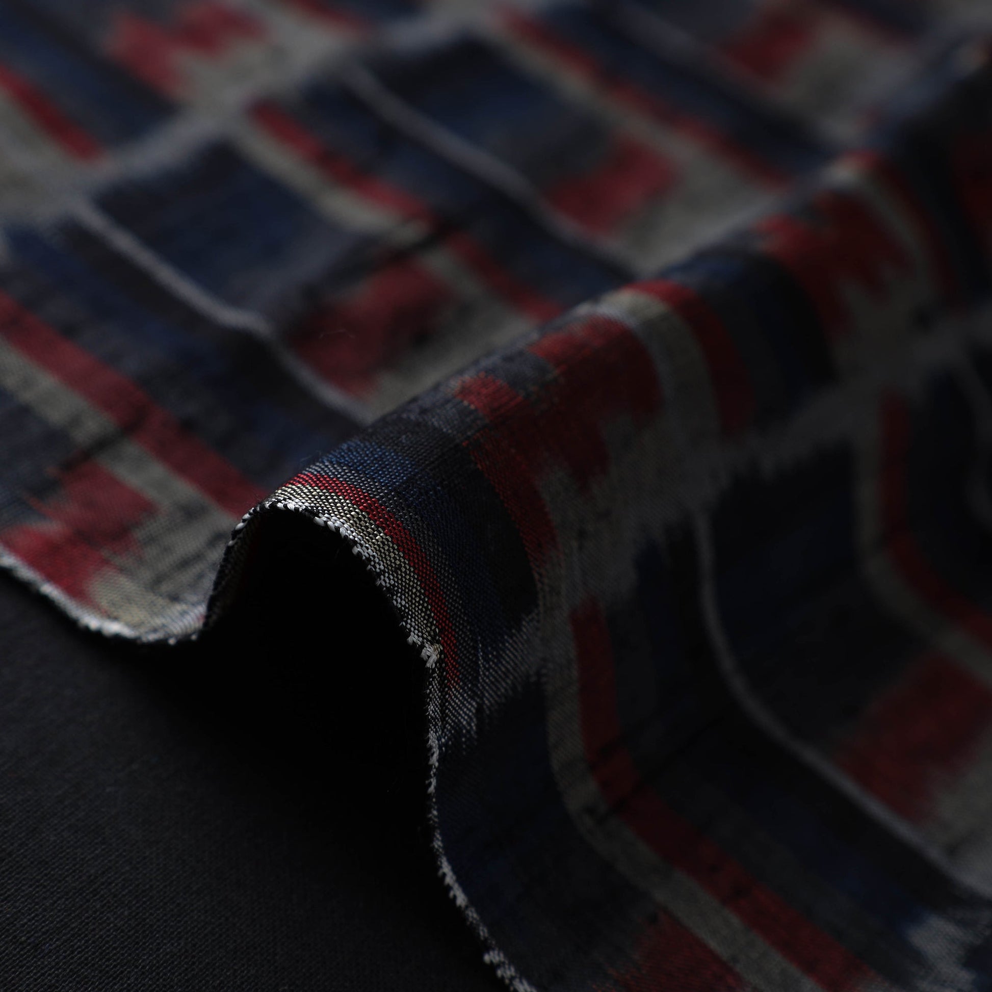 Black - Handloom Raw Silk Pochampally Ikat Fabric 29