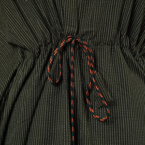 Black - Running Stitch Pure Cotton Kaftan with Tie-Up Waist (Medium)