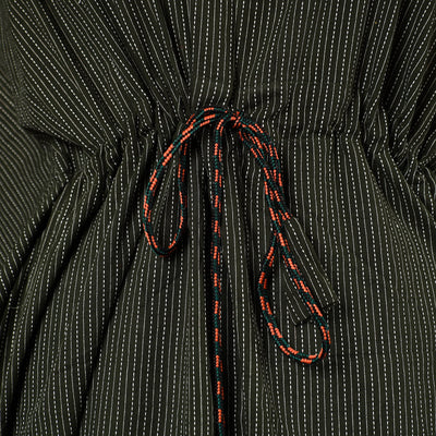 Black - Running Stitch Pure Cotton Kaftan with Tie-Up Waist (Medium)