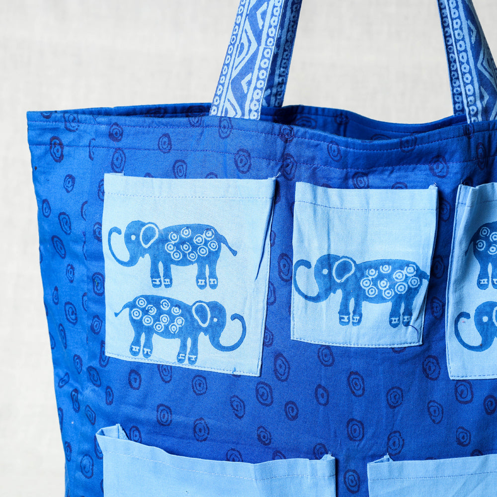 Blue - Hand Block Print Cotton Shoulder Bag