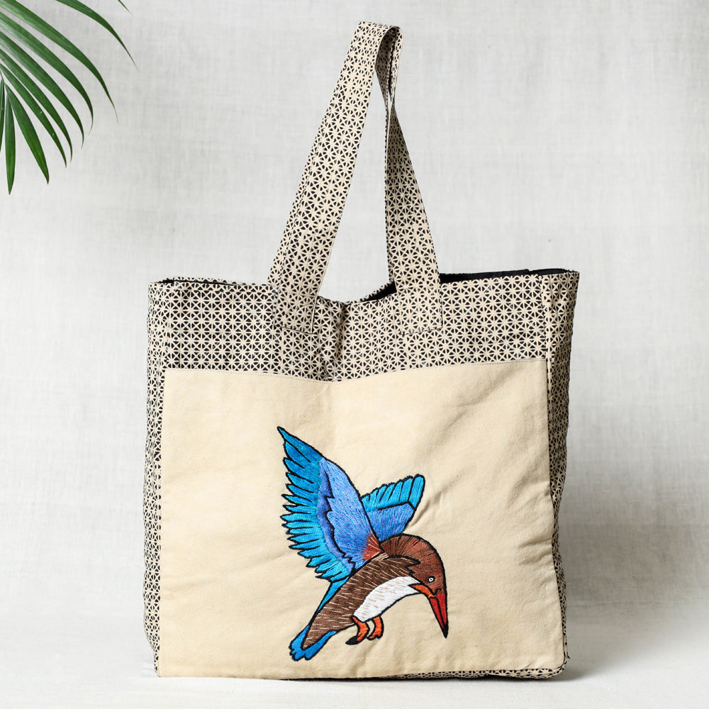 Bird Hand Embroidered Cotton Hand Bag
