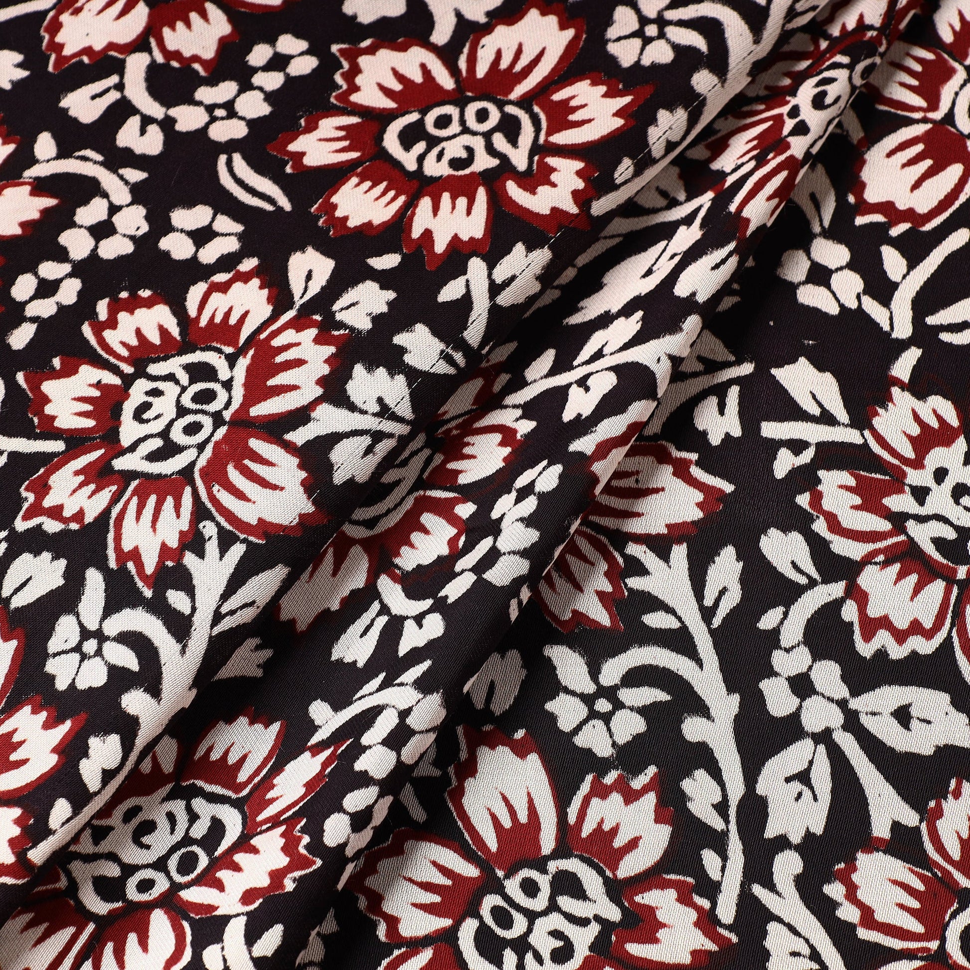 Black - Bagh Block Printed Modal Silk Fabric