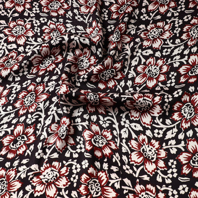Black - Bagh Block Printed Modal Silk Fabric