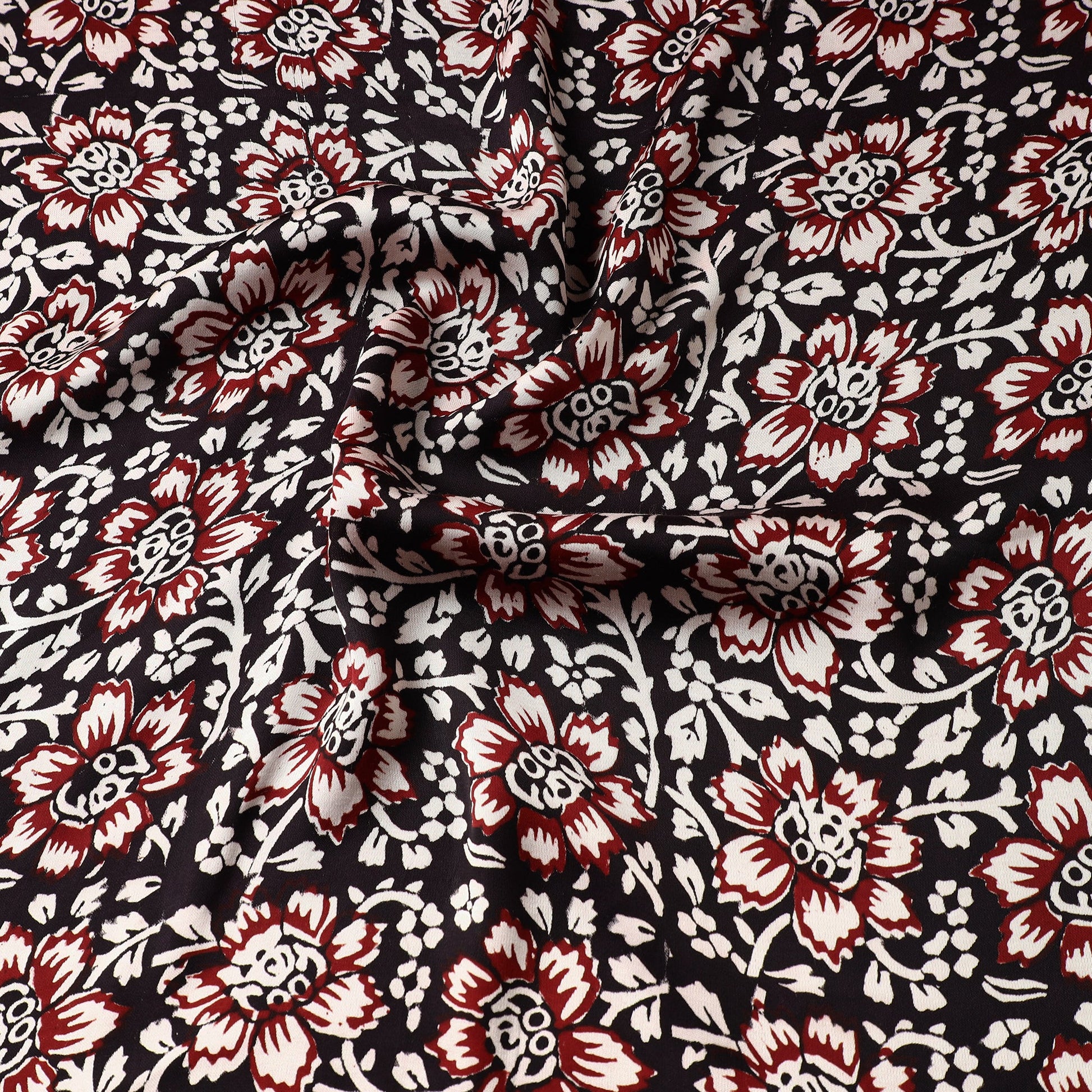 Black - Bagh Block Printed Modal Silk Fabric