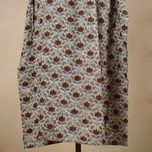Beige - Hand Block Printed Cotton Kaftan with Tie-Up Waist (Long)