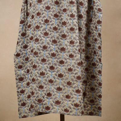 Beige - Hand Block Printed Cotton Kaftan with Tie-Up Waist (Long)