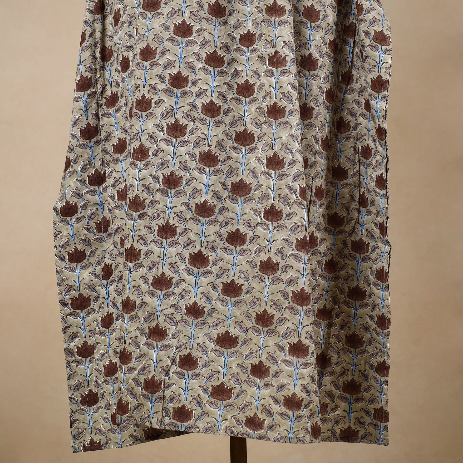 Beige - Hand Block Printed Cotton Kaftan with Tie-Up Waist (Long)
