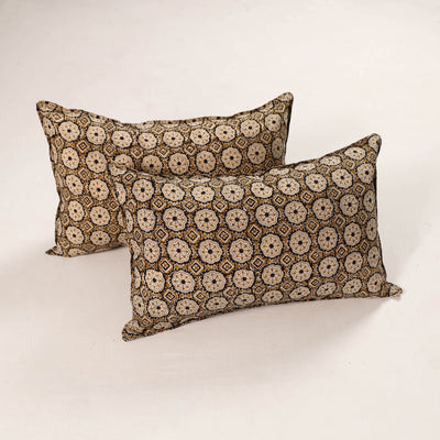 Brown - Set of 2 Bagru Block Print Cotton Pillow Covers 31