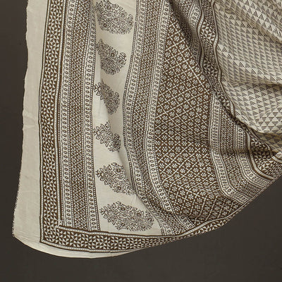 Brown - 3pc Cotton Bagh Print Suit Material Set 18
