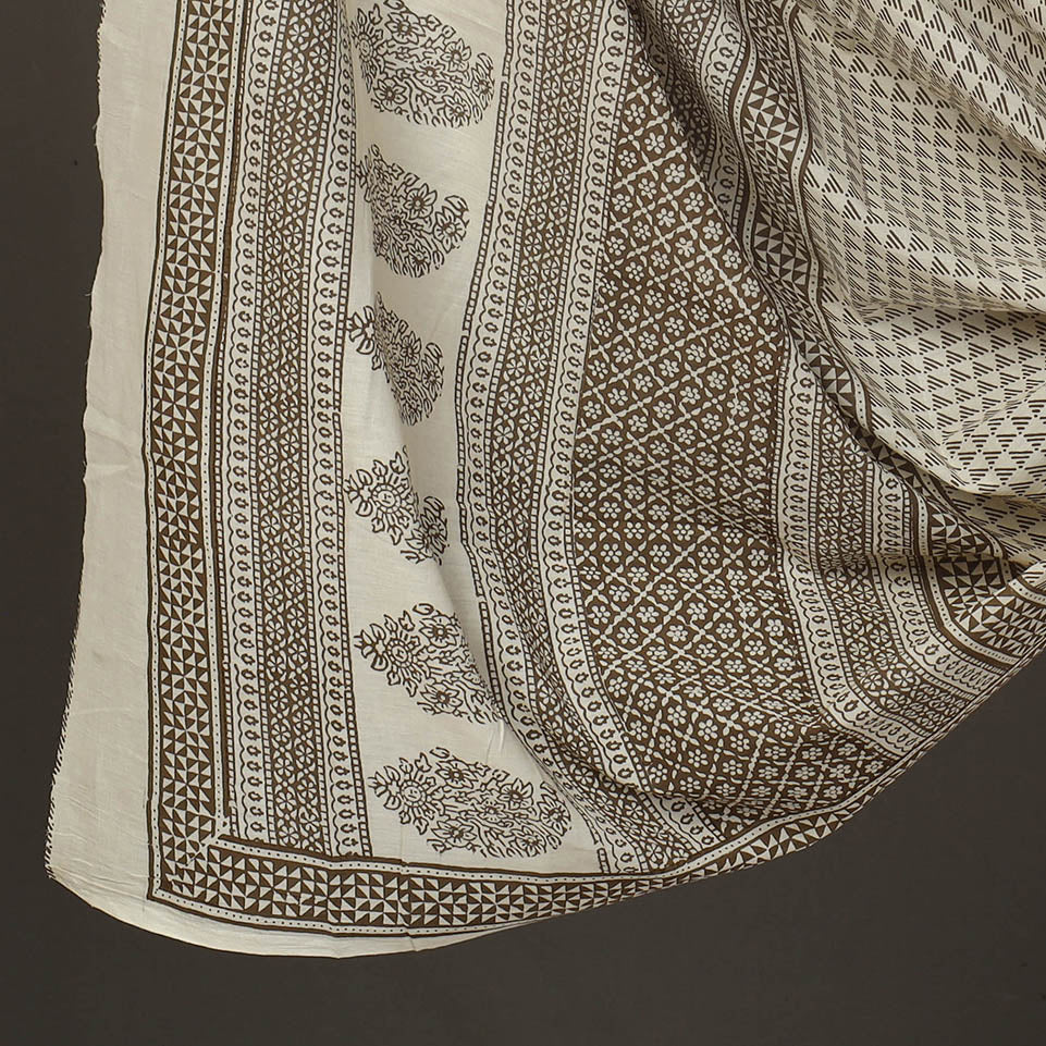 Brown - 3pc Cotton Bagh Print Suit Material Set 18