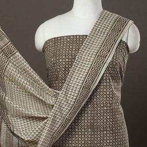 Brown - 3pc Cotton Bagh Print Suit Material Set 18