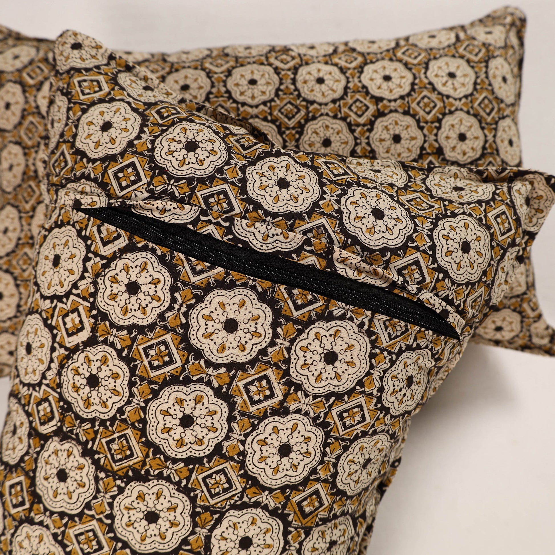 Brown - Set of 2 Bagru Block Print Cotton Pillow Covers 31