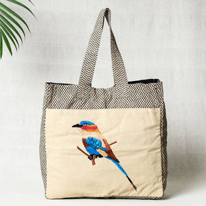Bird Hand Embroidered Cotton Hand Bag