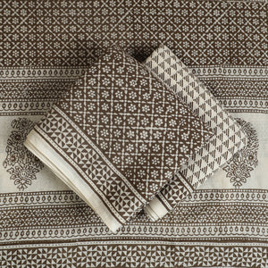 Brown - 3pc Cotton Bagh Print Suit Material Set 18
