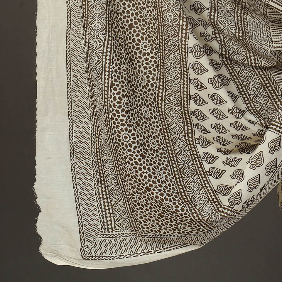 Beige - 3pc Cotton Bagh Print Suit Material Set 29
