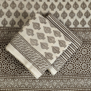 Beige - 3pc Cotton Bagh Print Suit Material Set 29