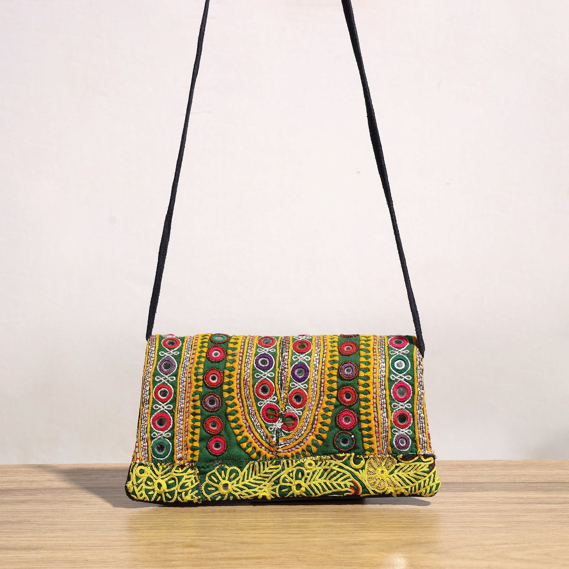 Blue - Banjara Vintage Embroidery Mirror & Coin Work Sling Bag