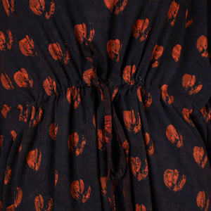 Black - Hand Block Printed Cotton Kaftan with Tie-Up Waist (Long)
