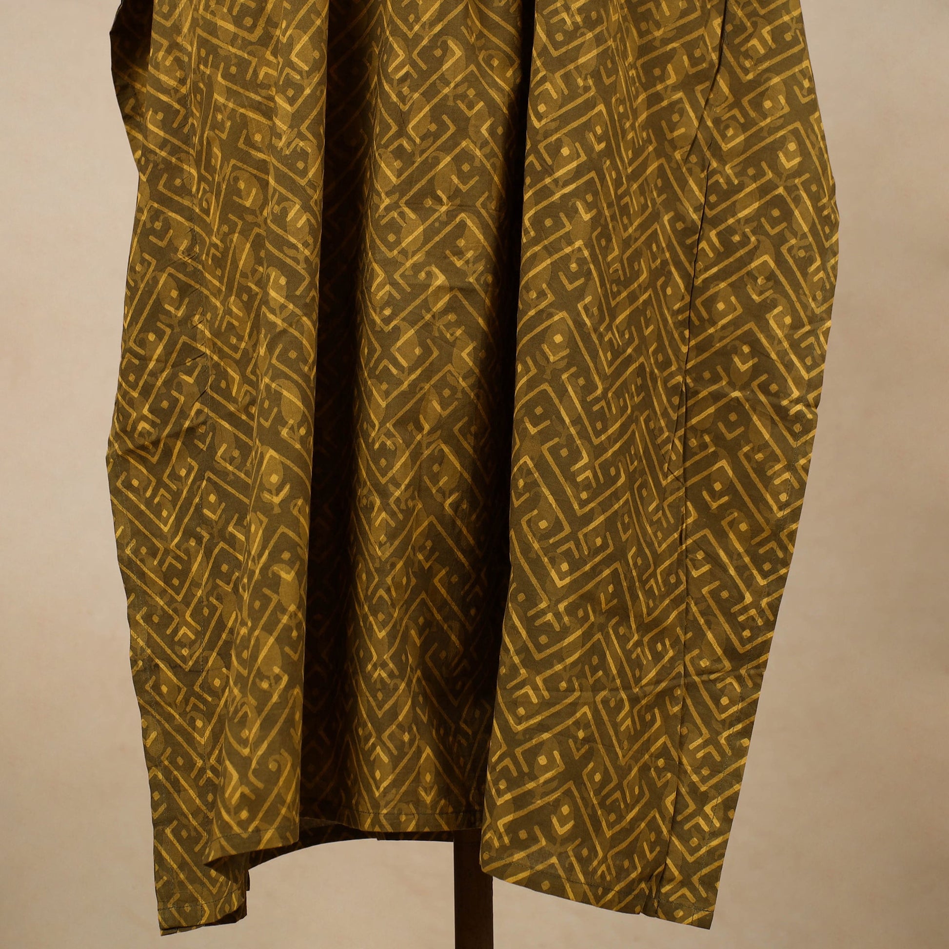 Brown - Hand Block Printed Cotton Kaftan with Tie-Up Waist (Long)