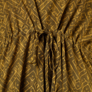 Brown - Hand Block Printed Cotton Kaftan with Tie-Up Waist (Long)