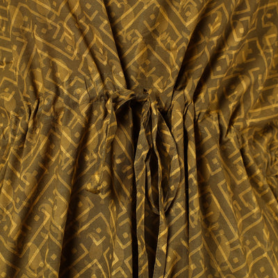 Brown - Hand Block Printed Cotton Kaftan with Tie-Up Waist (Long)