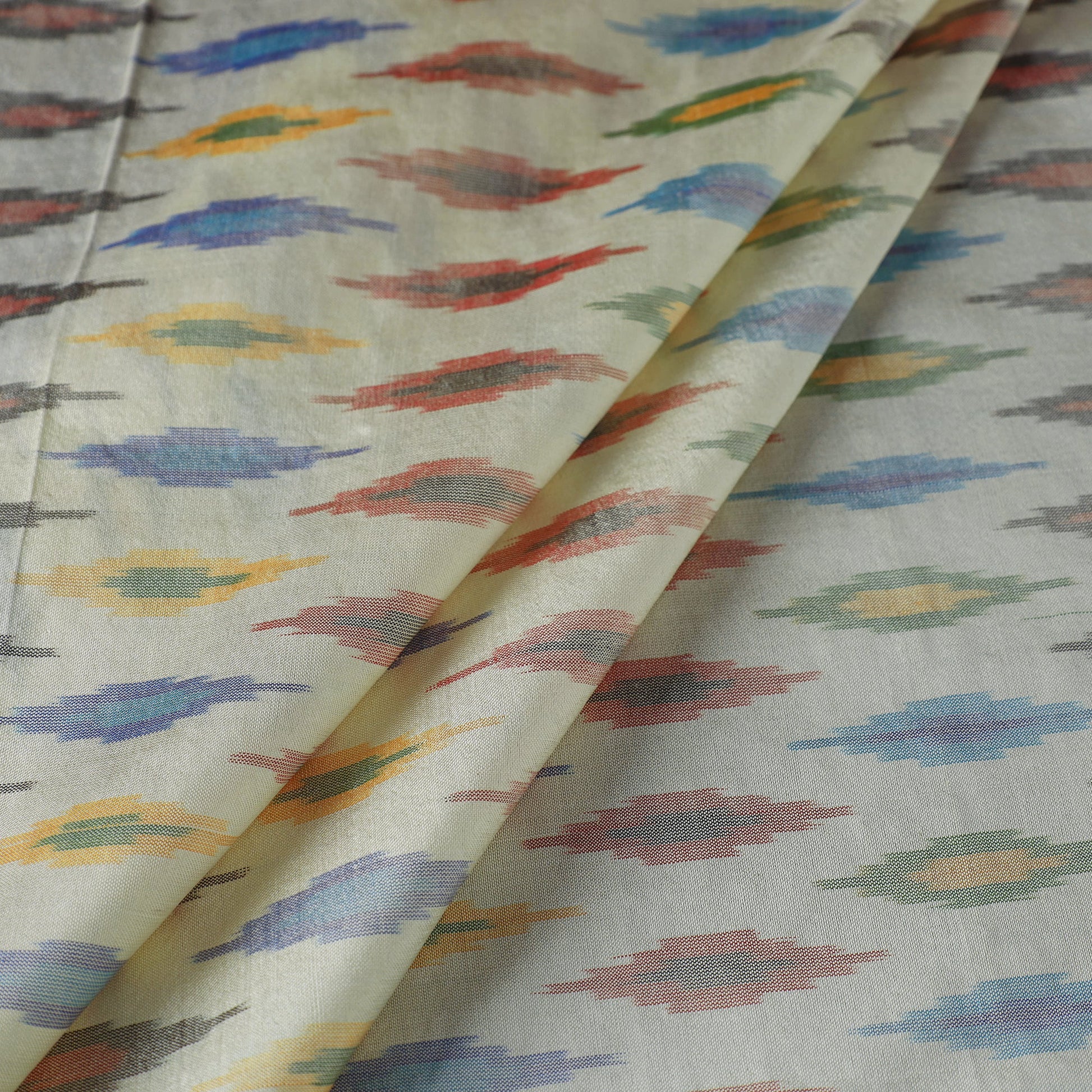 Beige - Handloom Raw Silk Pochampally Weave Ikat Fabric 48