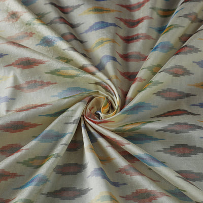 Beige - Handloom Raw Silk Pochampally Weave Ikat Fabric 48