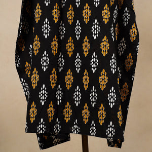 Black - Hand Block Printed Cotton Kaftan with Tie-Up Waist (Long)
