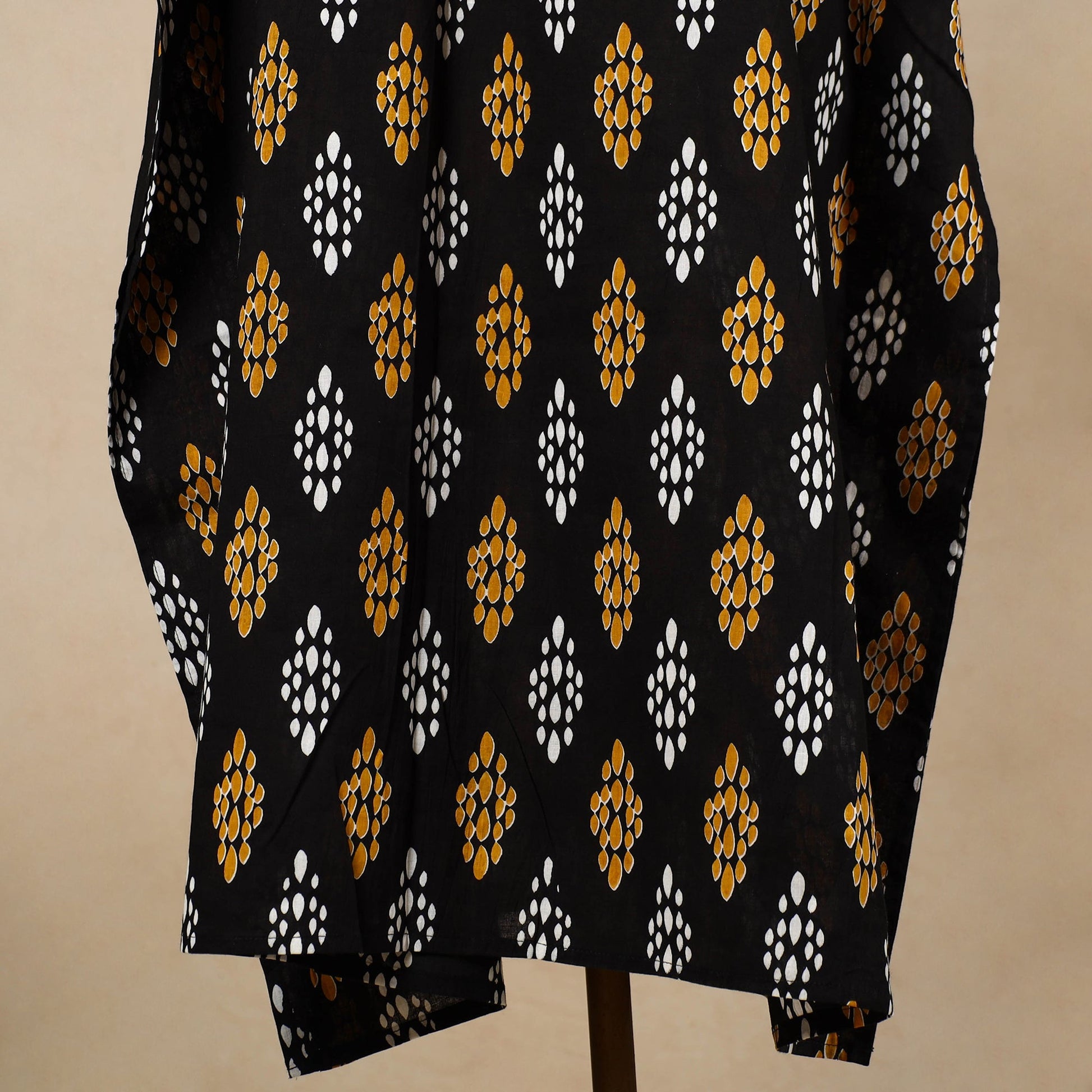 Black - Hand Block Printed Cotton Kaftan with Tie-Up Waist (Long)