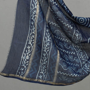 Blue - 3pc Chanderi Silk Indigo Bagru Print Dress Material 07