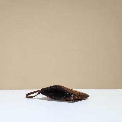 Brown - Kashmiri Crewel Hand Embroidery Velvet Coin Purse 01