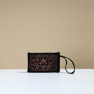 Black - Kashmiri Crewel Hand Embroidery Velvet Coin Purse 03