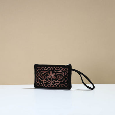 Black - Kashmiri Crewel Hand Embroidery Velvet Coin Purse 03
