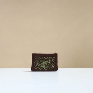 Brown - Kashmiri Crewel Hand Embroidery Velvet Coin Purse 05