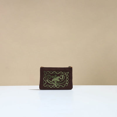 Brown - Kashmiri Crewel Hand Embroidery Velvet Coin Purse 05
