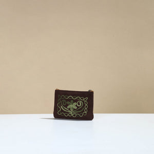 Brown - Kashmiri Crewel Hand Embroidery Velvet Coin Purse 05