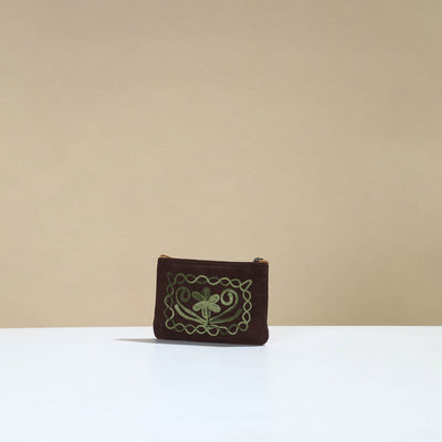 Brown - Kashmiri Crewel Hand Embroidery Velvet Coin Purse 05