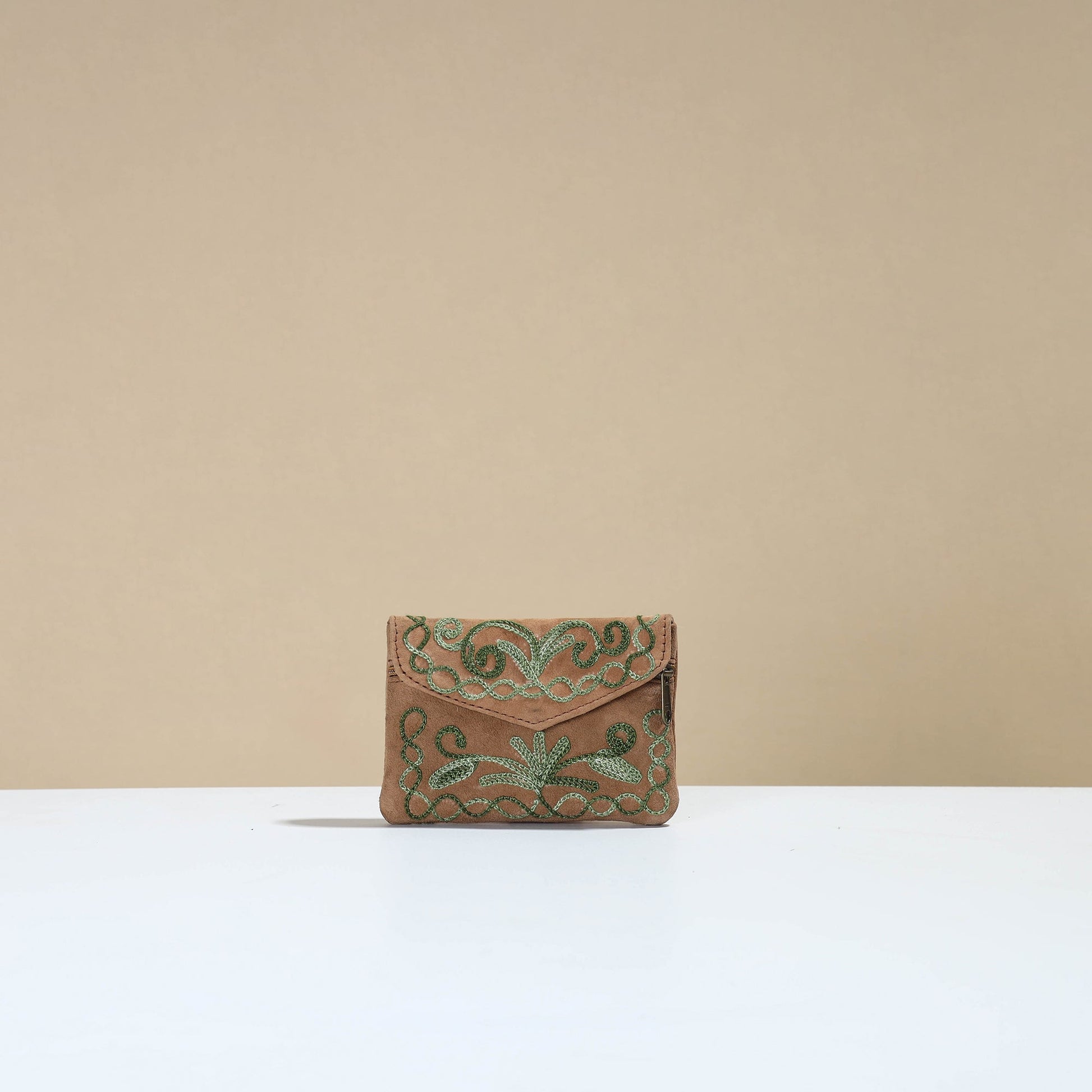 Brown - Kashmiri Crewel Hand Embroidery Velvet Coin Purse 07