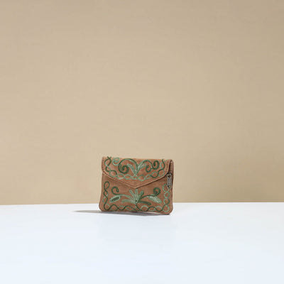 Brown - Kashmiri Crewel Hand Embroidery Velvet Coin Purse 07