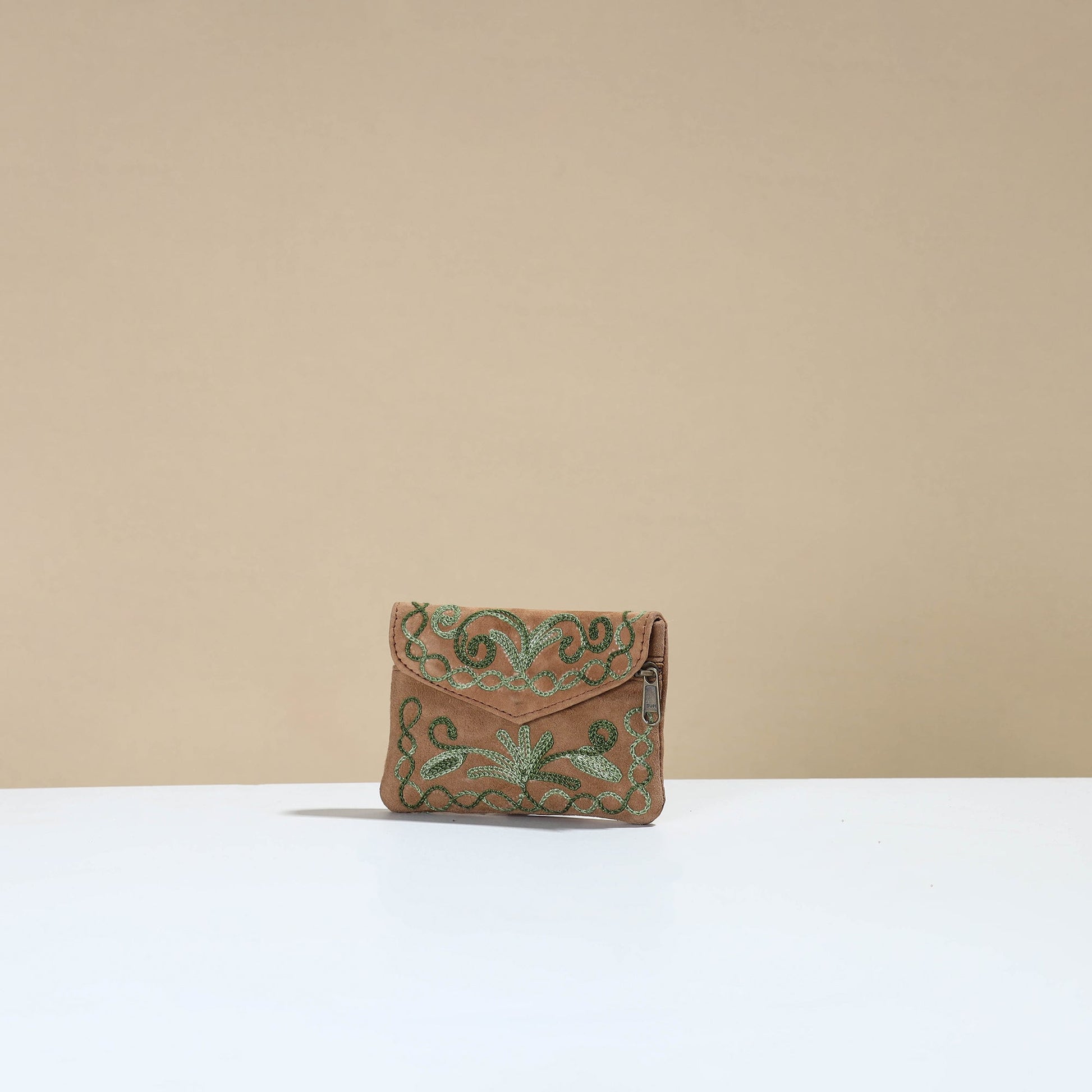 Brown - Kashmiri Crewel Hand Embroidery Velvet Coin Purse 07